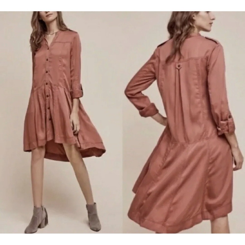 Anthropologie Holding Horses Womens Mariona Dusty Rose Swing Shirt Dress Sz 6